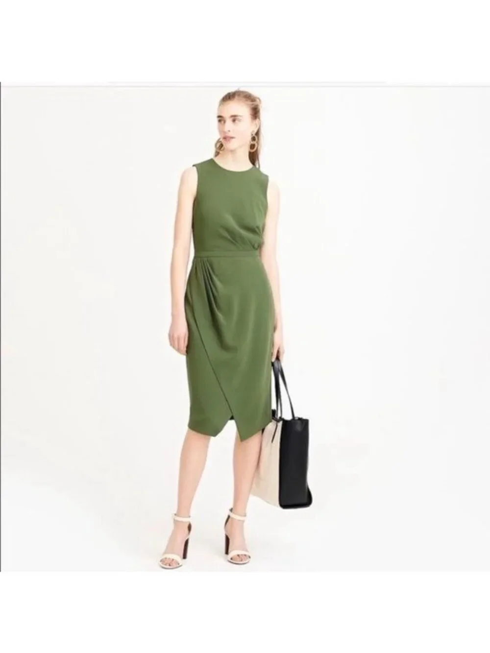 J. Crew Asymmetrical sleeveless Sheath Dress in dark seaweed Green 2